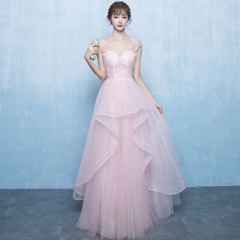 Chic Belle Rougissant Rose Robe De Bal 2018 Princesse Perlage Volants En Cascade Encolure Dégagée Sans Manches Longue Promo Robe De Ceremonie