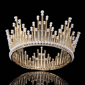 Gold Rhinestone Pearl Metal Tiara 2017 Vintage Amazing Unique Bridal Jewelry