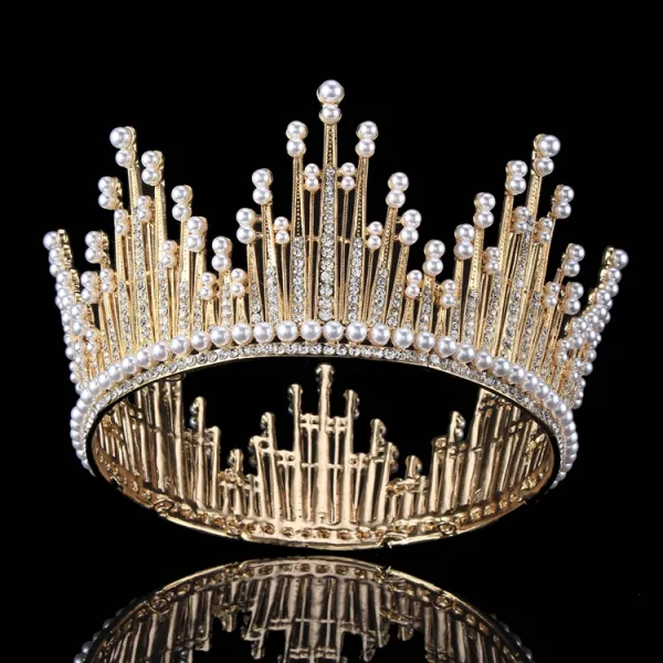Gold Rhinestone Pearl Metal Tiara 2017 Vintage Amazing / Unique Bridal Jewelry