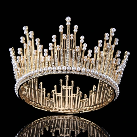 Gold Strass Perle Metall Diadem 2017 Vintage Unique Brautschmuck
