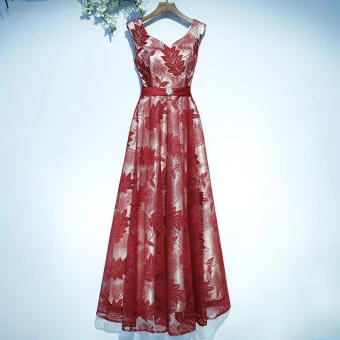 Chic Belle Rouge Robe De Ceremonie Robe De Soirée 2017 En Dentelle Fleur Noeud Dos Nu V Cou Sans Manches Princesse Kniehohe Longueur Cheville