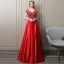 Luxury / Gorgeous Red Evening Dresses  2018 A-Line / Princess Handmade  Beading Crystal Rhinestone V-Neck Backless Short Sleeve Floor-Length / Long Formal Dresses