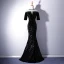Chic / Beautiful Black Evening Dresses  2019 Trumpet / Mermaid Scoop Neck Lace Beading Sequins 1/2 Sleeves Floor-Length / Long Formal Dresses