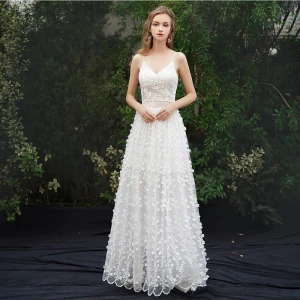 Moderne Mode Ivoire Plage Robe De Soirée 2019 Princesse Bretelles Spaghetti Appliques Sans Manches Dos Nu Longue Robe De Ceremonie