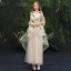 Élégant Champagne Robe De Soirée 2019 Princesse Bretelles Spaghetti En Dentelle Appliques Sans Manches Dos Nu Longueur Cheville Robe De Ceremonie