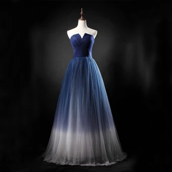 Chic Beautiful Gradient Color Prom Dresses 2019 A Line Princess Strapless Sleeveless Backless Floor Length Long Formal Dresses