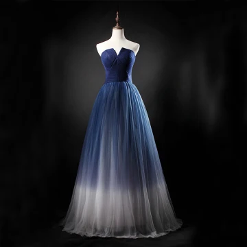 Chic Beautiful Gradient Color Prom Dresses 2019 A Line Princess Strapless Sleeveless Backless Floor Length Long Formal Dresses