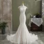 Charming Ivory Trumpet / Mermaid Wedding Dresses 2021 Scoop Neck Lace Flower Short Sleeve Backless Chapel Train Wedding