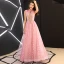 Chinese style Candy Pink Evening Dresses  2019 A-Line / Princess High Neck Appliques Beading Sleeveless Backless Lace Floor-Length / Long Formal Dresses