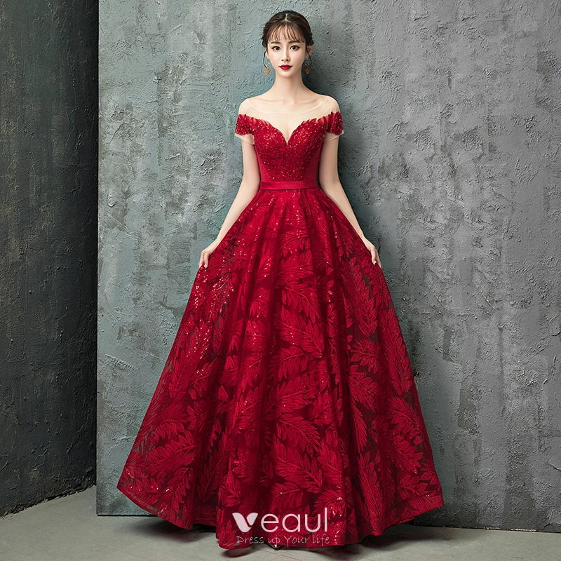 Sequin Lace Scoop Burgundy A-line Evening Dress Sequin Lace Scoop Burgundy A-line Evening Dress