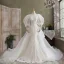Luxury / Gorgeous Ivory Trumpet / Mermaid Wedding Dresses 2021 V-Neck Beading Pearl Lace Flower Long Sleeve Backless Cathedral Train Wedding