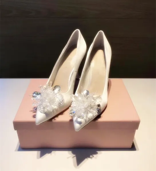 Chic / Beautiful Cinderella Ivory Wedding Shoes 2019 Crystal 10 cm Stiletto Heels Pointed Toe Wedding Pumps
