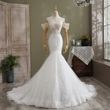 Sexy White Trumpet Mermaid Wedding Dresses 2021 Spaghetti Straps Beading Pearl Rhinestone Lace Flower Sleeveless Backless Cathedral Train Wedding