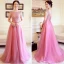 Chic / Beautiful Prom Dresses 2018 A-Line / Princess Scoop Neck Beading Pearl Bow Sash Floor-Length / Long Ruffle Backless Formal Dresses