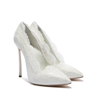 Sexy Ivory Lace Wedding Shoes 2019 10 Cm Stiletto Heels Pointed Toe Wedding Pumps