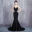 Charmant Noire Robe De Soirée 2019 Trompette / Sirène Bretelles Spaghetti Dentelle Fleur Perlage Paillettes Sans Manches Dos Nu Tribunal Train Robe De Ceremonie