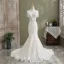 Charmant Blanche Trompette / Sirène Robe De Mariée 2021 V-Cou Perlage Gland En Dentelle Fleur Sans Manches Dos Nu Cathedral Train Mariage