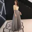 Modern / Fashion Champagne Evening Dresses  2019 A-Line / Princess V-Neck Tassel Sequins 1/2 Sleeves Backless Floor-Length / Long Formal Dresses