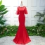 Chic / Belle Bordeaux Robe De Soirée 2019 Trompette / Sirène Encolure Dégagée 1/2 Manches En Dentelle Fleur Perlage Paillettes Train De Balayage Robe De Ceremonie