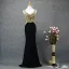 Chic / Belle Noire Doré Robe De Soirée 2019 Trompette / Sirène V-Cou Faux Diamant Sans Manches Dos Nu Train De Balayage Robe De Ceremonie