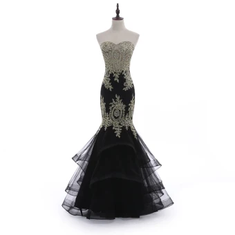 Charmant Zwarte Avondjurken 2018 Trompet Zeemeermin Strapless Ruglooze Kant Bloem Rhinestone Mouwloos Lange Gelegenheid Jurken