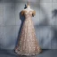 Élégant Champagne Robe De Soirée 2019 Princesse De l'épaule Perlage Gland Manches Courtes En Dentelle Fleur Cristal Dos Nu Longue Robe De Ceremonie