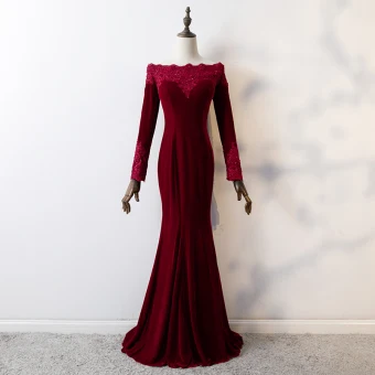 Elegante Bordeaux Avondjurken 2019 Trompet Zeemeermin Kant Bloem Vierkante Halslijn Kralen Kristal Pailletten Suede Lange Mouwen Lange Gelegenheid Jurken