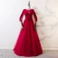 Chic / Beautiful Burgundy Prom Dresses 2019 A-Line / Princess Scoop Neck 3/4 Sleeve Beading Lace Sequins Crystal Backless Floor-Length / Long Formal Dresses