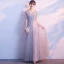 Chic / Beautiful Grey Prom Dresses 2018 A-Line / Princess Appliques Sequins Bow V-Neck Long Sleeve Floor-Length / Long Formal Dresses