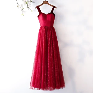Chic Belle Bordeaux Robe De Bal 2019 Princesse Tachetée Daim Bretelles Spaghetti Dos Nu Manches Courtes Longue Robe De Ceremonie