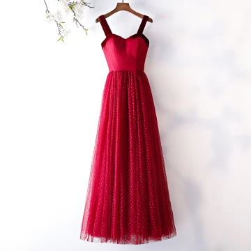 Chic Belle Bordeaux Robe De Bal 2019 Princesse Tachetée Daim Bretelles Spaghetti Dos Nu Manches Courtes Longue Robe De Ceremonie