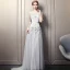 Elegant Grey Evening Dresses  2019 A-Line / Princess Scoop Neck Beading Crystal Lace Flower Sequins 1/2 Sleeves Backless Court Train Formal Dresses