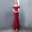 Scintillantes Bordeaux Robe De Soirée 2019 Trompette / Sirène De l'épaule Dentelle Paillettes Manches Courtes Dos Nu Ceinture Asymétrique Robe De Ceremonie