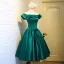 Vintage / Retro Dark Green Homecoming Graduation Dresses 2019 A-Line / Princess Off-The-Shoulder Ruffle Short Sleeve Backless Short Formal Dresses