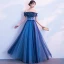 Élégant Bleu Marine Robe De Bal 2018 Princesse Appliques Noeud Perlage Cristal De l'épaule Dos Nu Sans Manches Longue Robe De Ceremonie