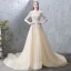 Élégant Champagne Robe De Soirée 2019 Princesse Encolure Dégagée En Dentelle Fleur Cristal Perlage Paillettes 1/2 Manches Dos Nu Chapel Train Robe De Ceremonie