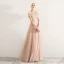 Élégant Champagne Robe De Bal 2019 Princesse De l'épaule En Dentelle Appliques Perlage Cristal Perle Faux Diamant Volants Manches Courtes Dos Nu Longue Robe De Ceremonie