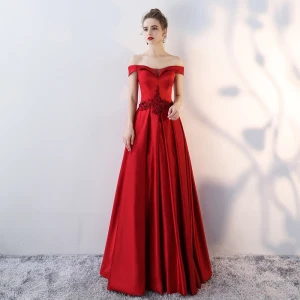 Charmant Bordeaux Robe De Soirée 2019 Princesse De L Épaule Perlage Appliques Cristal Paillettes Manches Courtes Dos Nu Longue Robe De Ceremonie