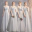 Chic / Belle Gris Robe Demoiselle D'honneur 2019 Princesse Tachetée Noeud 1/2 Manches Dos Nu Longue Robe Pour Mariage