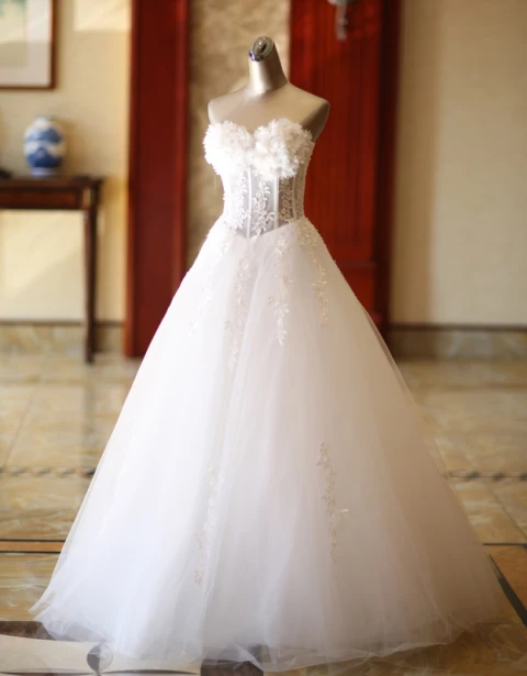 Chic / Belle Blanche Robe De Mariée 2019 Princesse Transparentes Bustier Appliques En Dentelle Fleur Sans Manches Dos Nu Longue