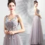 Elegant Blushing Pink Prom Dresses 2019 A-Line / Princess V-Neck Beading Pearl Crystal Appliques Sleeveless Backless Floor-Length / Long Formal Dresses