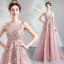 Chic / Beautiful Pearl Pink Prom Dresses 2019 A-Line / Princess Scoop Neck Embroidered Pearl Rhinestone Sleeveless Backless Floor-Length / Long Formal Dresses