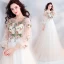 Elegant Champagne Prom Dresses 2019 A-Line / Princess Scoop Neck Beading Lace Flower Appliques Long Sleeve Backless Court Train Formal Dresses