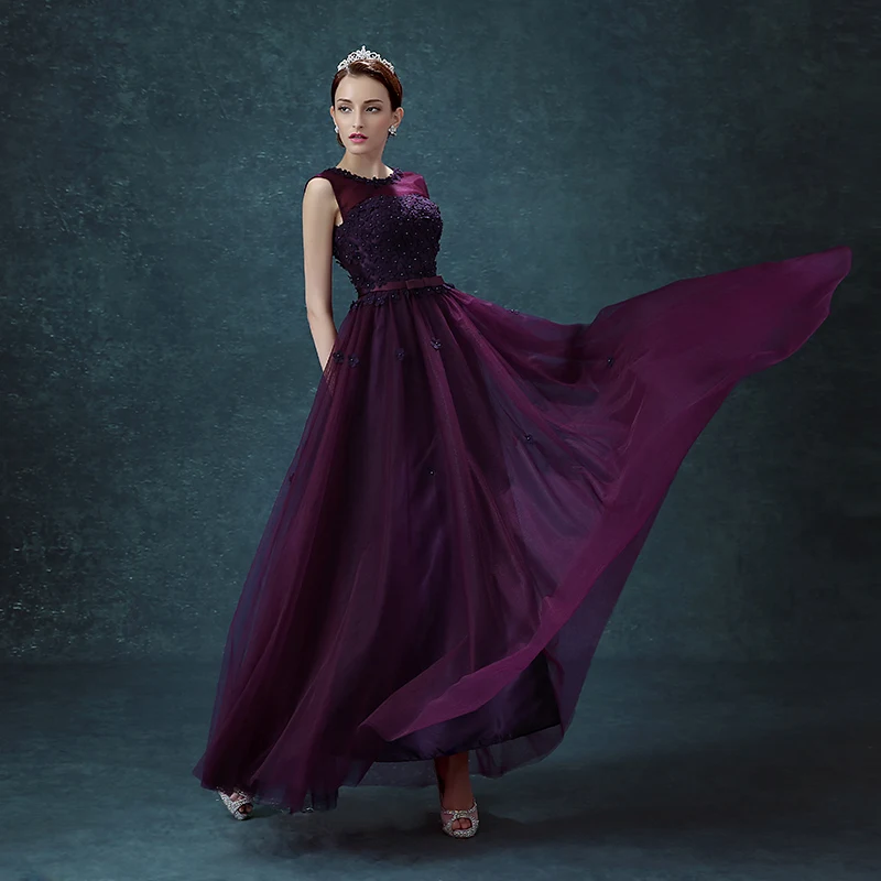Chic Beautiful Grape Bridesmaid Dresses 2018 A Line Princess Bow Flower  Scoop Neck Backless Sleeveless Floor Length Long Wedding Party Dresses
