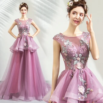 Mooie Prachtige Paarse Galajurken 2019 A Lijn Ronde Hals Appliques Kant Rhinestone Mouwloos Rechter Trein Gelegenheid Jurken