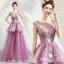 Chic / Beautiful Purple Prom Dresses 2019 A-Line / Princess Scoop Neck Appliques Lace Rhinestone Sleeveless Court Train Formal Dresses
