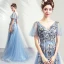 Élégant Bleu Ciel Robe De Bal 2019 Princesse V-Cou Appliques En Dentelle Cristal Paillettes Manches Courtes Dos Nu Longue Robe De Ceremonie