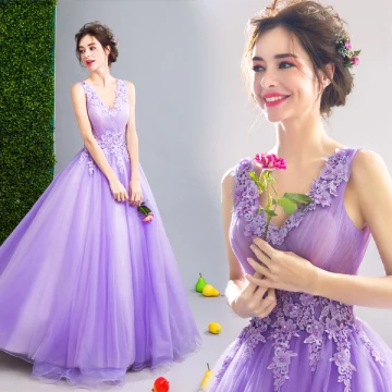 Affordable Lilac Prom Dresses 2019 A Line Princess V Neck Appliques Lace Flower Beading Crystal Sleeveless Backless Floor Length Long Formal Dresses