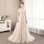Modern / Fashion Champagne Wedding Dresses 2019 A-Line / Princess V-Neck Beading Pearl Lace Flower Sleeveless Backless Court Train