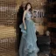 Modern / Fashion Jade Green Prom Dresses 2019 A-Line / Princess Spaghetti Straps Appliques Lace Sleeveless Backless Cascading Ruffles Floor-Length / Long Formal Dresses